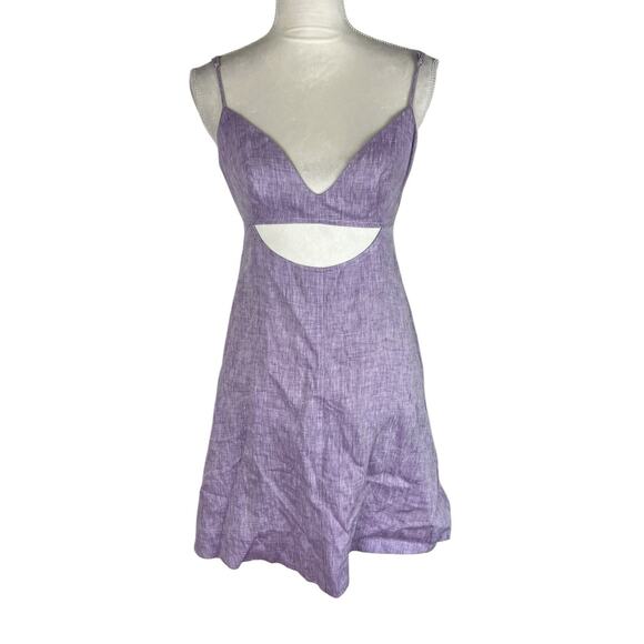 Matthew Bruch Kimmie Cutout Mini Dress Lavender Melange Linen Strappy Size 2 - Picture 4 of 9